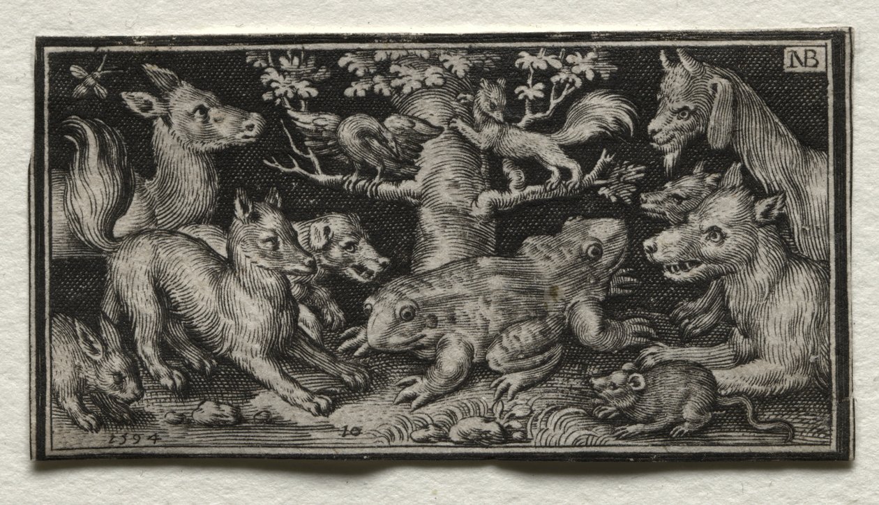Zweiköpfiger Frosch umgeben von Tieren von Nicolaes de Bruyn