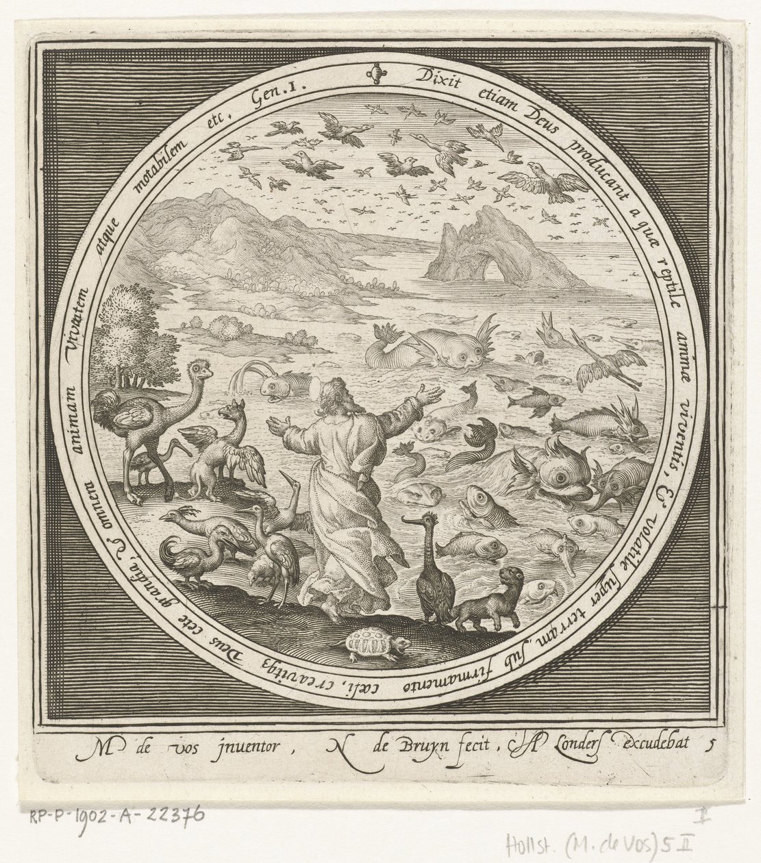 Fünfter Tag der Schöpfung: Gott erschafft Fische und Vögel (Von der Schöpfung bis zur Vertreibung aus dem Paradies) von Nicolaes de Bruyn