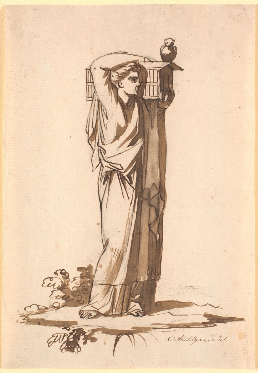 Eine Frauenfigur, die eine Lade auf der linken Schulter trägt von Nicolai Abildgaard