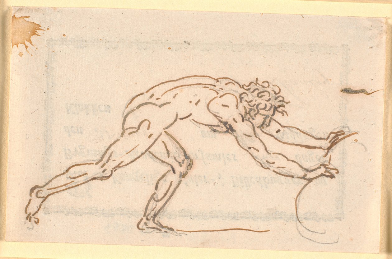 Ein nackter Mann, der einen großen Stein stößt von Nicolai Abildgaard