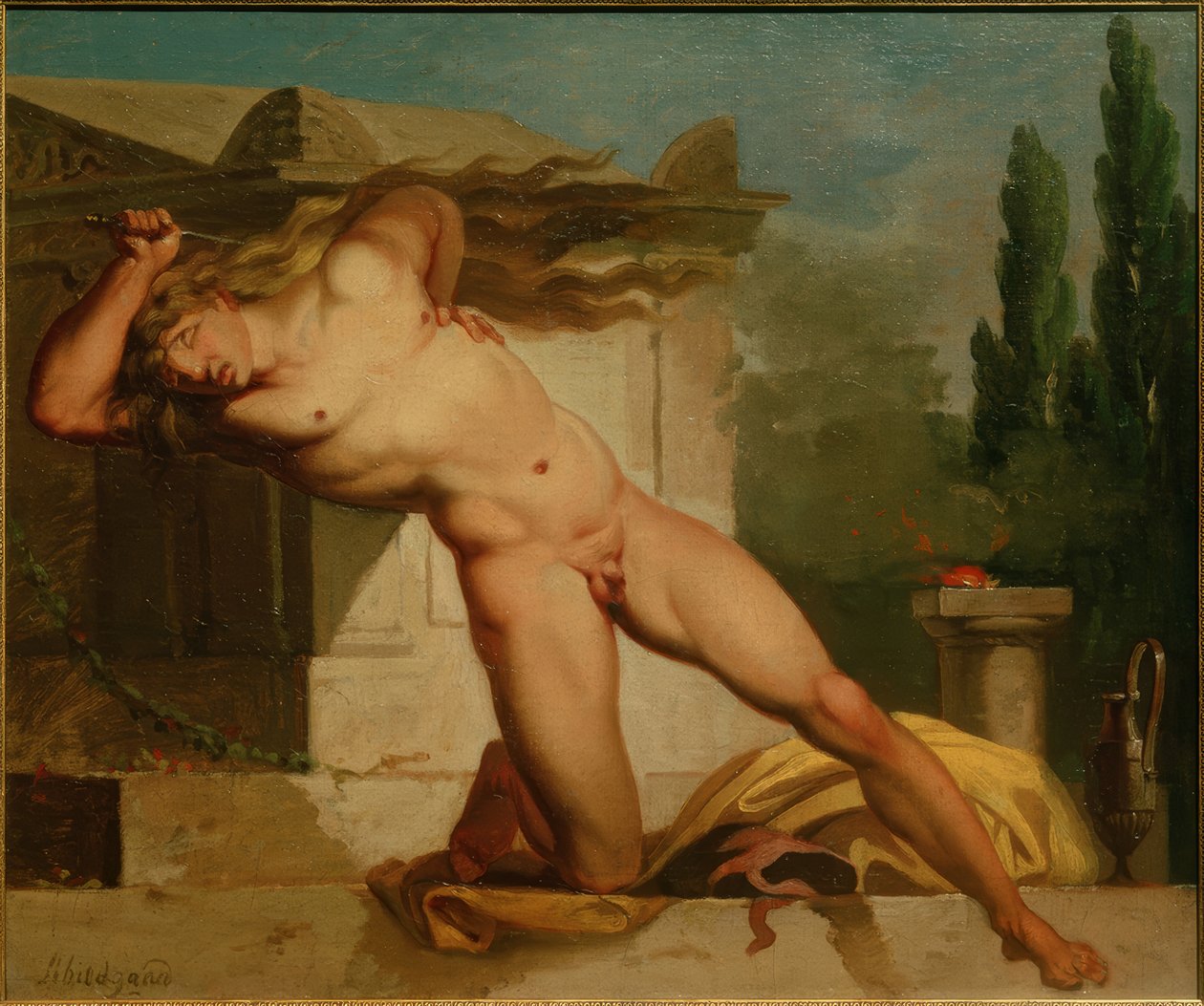 Adrastos tötet sich am Grabe von Atys von Nicolai Abraham Abildgaard