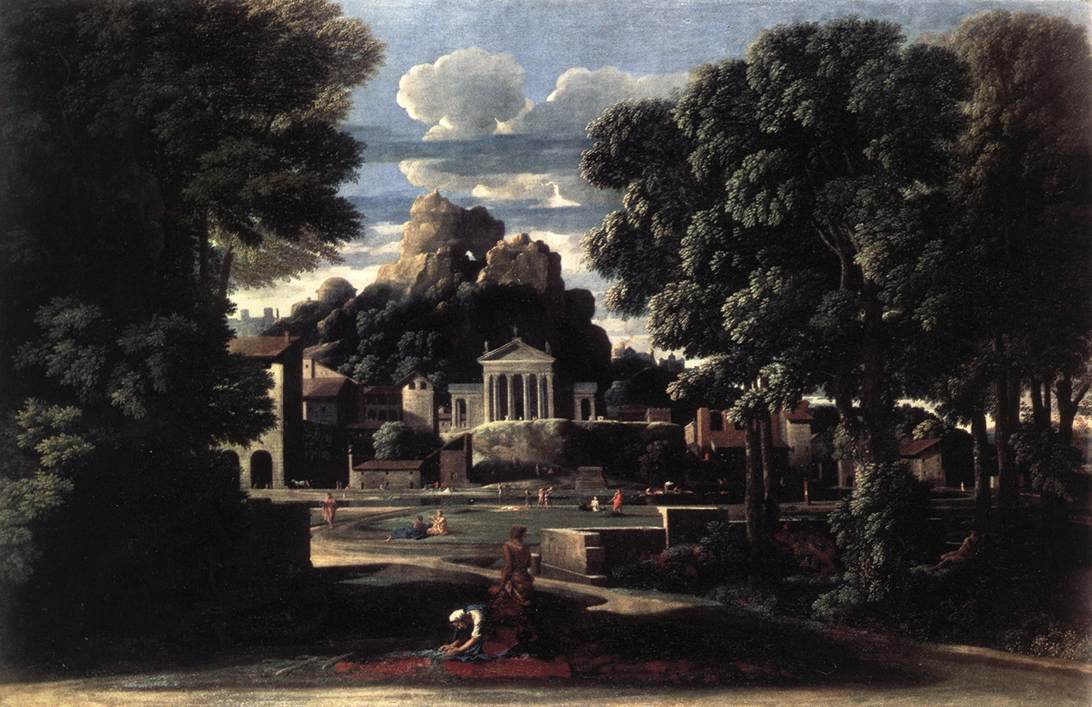 Landschaft mit der Sammlung der Asche von Phokion durch seine Witwe von Nicolas Poussin