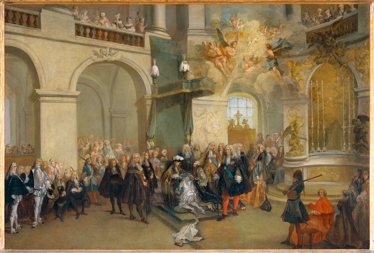 Die Verleihung des Ordens des Heiligen Geistes in der Kapelle von Versailles von Nicolas (attr. to) Lancret