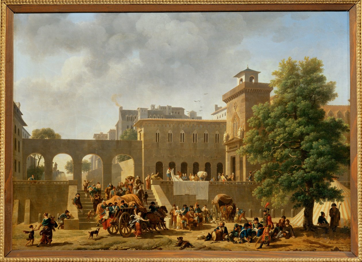 Das Äußere eines Militärkrankenhauses, auch bekannt als "Die Franzosen in Italien", Salon 1804 von Nicolas Antoine Taunay