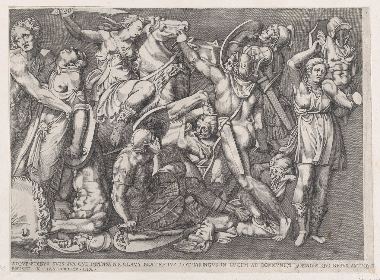 Speculum Romanae Magnificentiae: Schlacht der Amazonen, 1559 von Nicolas Beatrizet