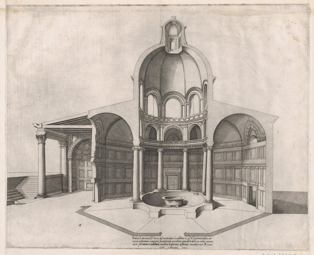 Speculum Romanae Magnificentiae: Innenraum des Lateran, 16. Jahrhundert von Nicolas Beatrizet