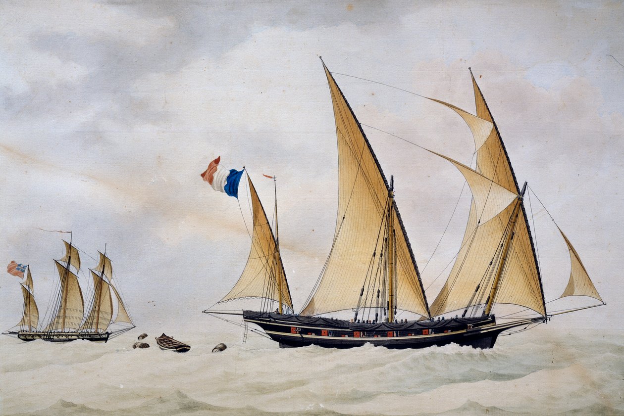 Santo Stefano di Laigueglia Xebec wird von englischem Freibeuter verfolgt von Nicolas Cammillieri