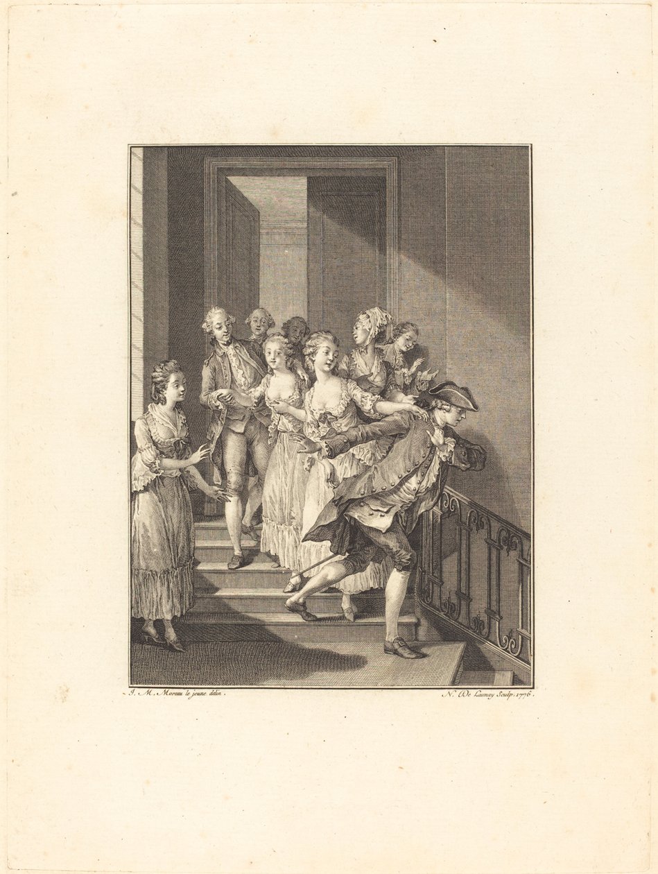 Saint-Preux verlässt die Damen der Gesellschaft von Nicolas Delaunay after Jean Michel Moreau