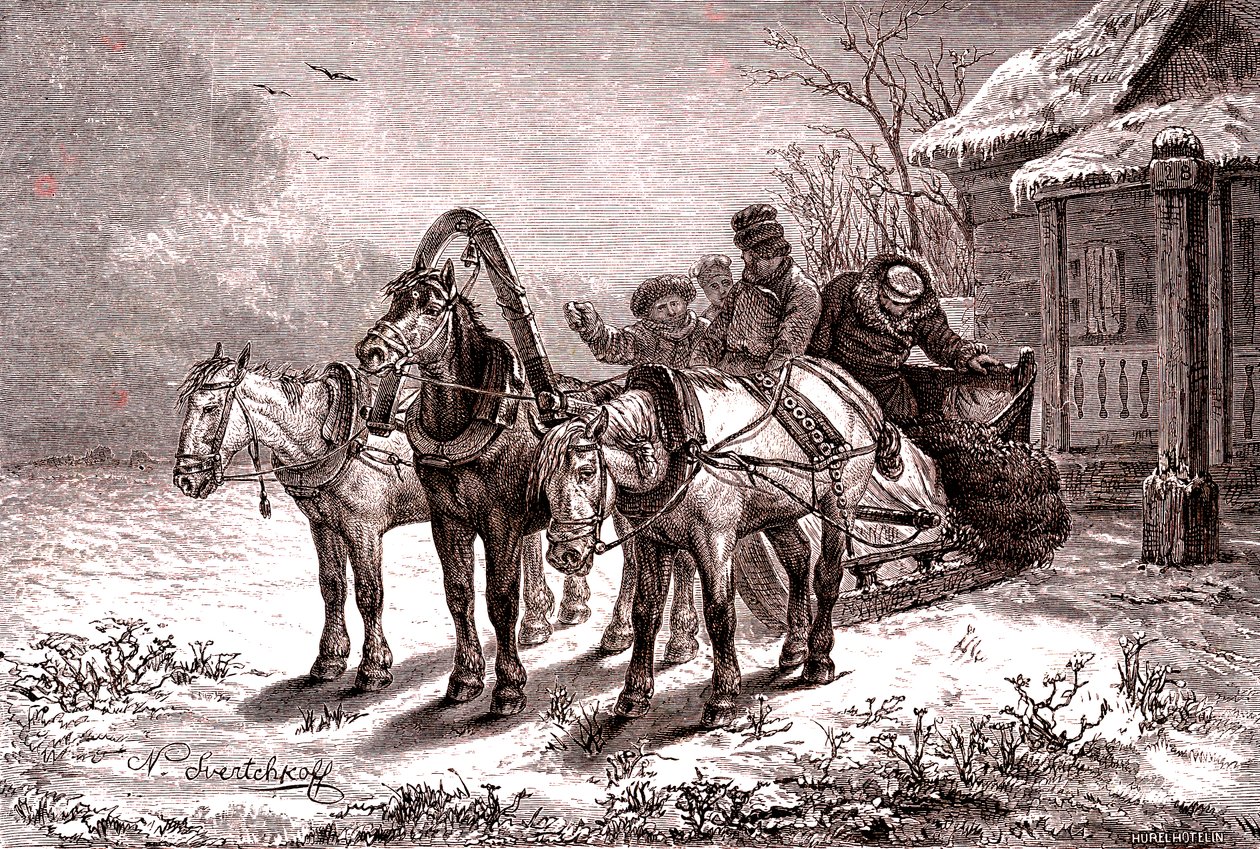 Russland. Relaisstation im Jahr 1865. Posthaus. 1865 (Gravur) von Nicolas Gregorovitch Svertschkoff