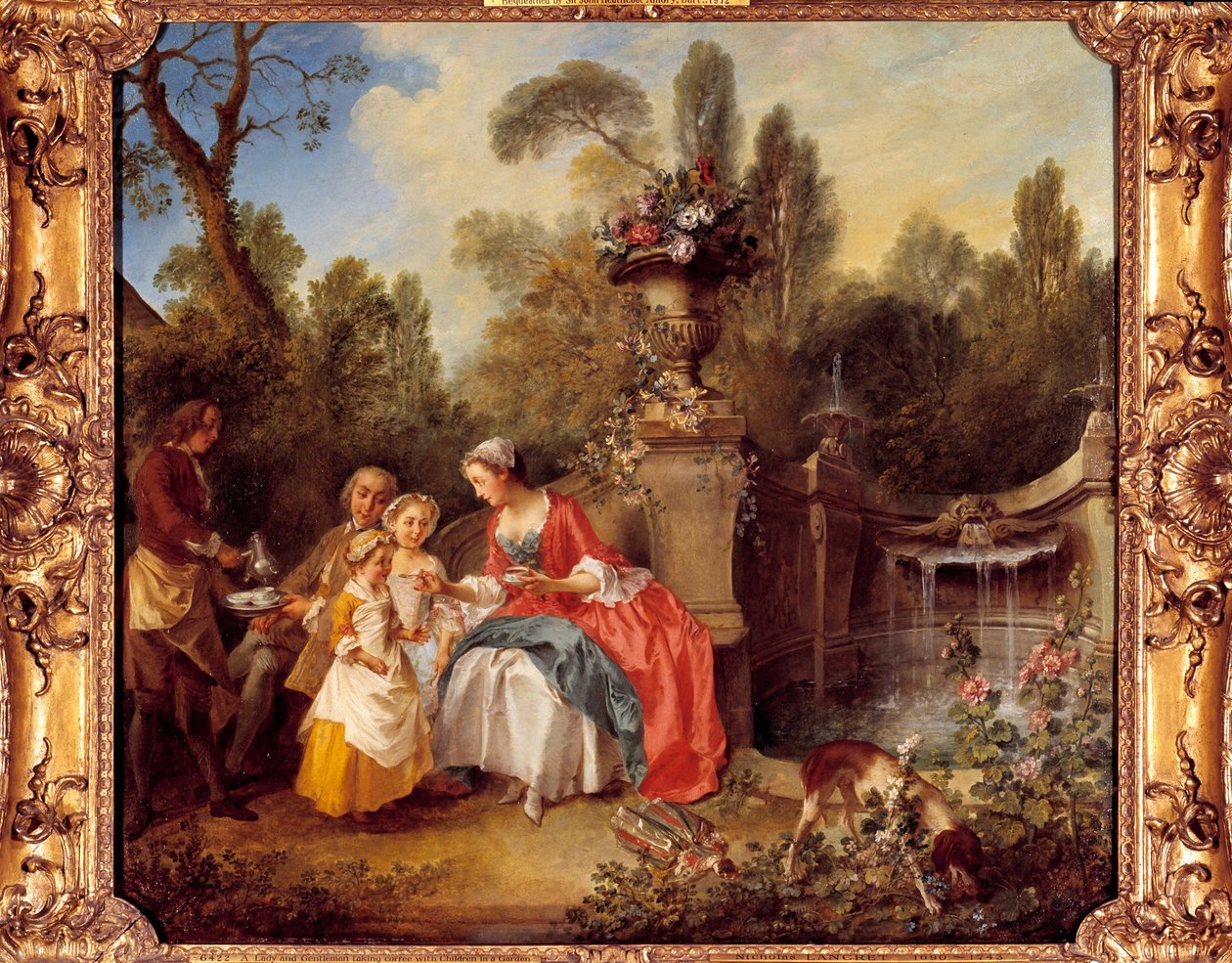 Eine Frau im Garten trinkt Kaffee mit Kindern oder eine Tasse Schokolade von Nicolas Lancret
