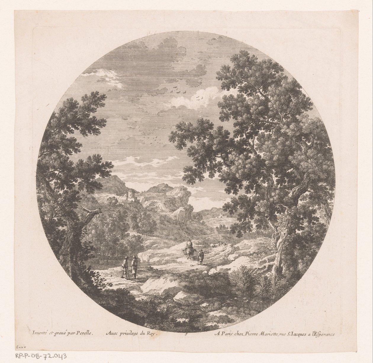 Landschaft mit Spaziergängern und Lasttier von Nicolas Perelle