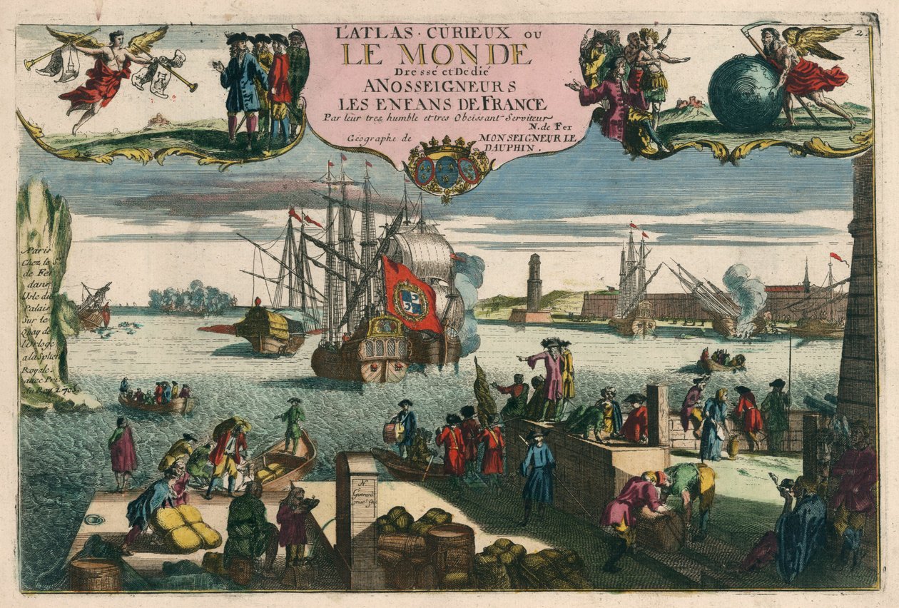 Der neugierige Atlas oder die Welt dargestellt in allgemeinen und besonderen Karten des Himmels und der Erde, S. 11 (beschnitten) von Nicolas de Fer