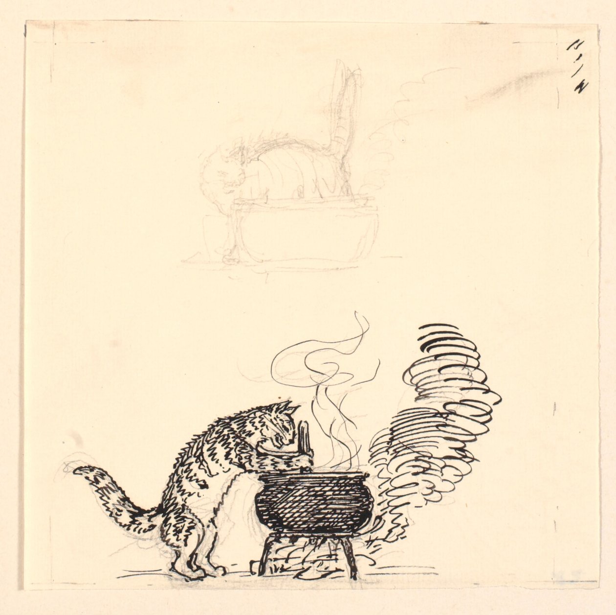 Illustration zu "Die dicke Katze" sowie Skizze von Niels Skovgaard