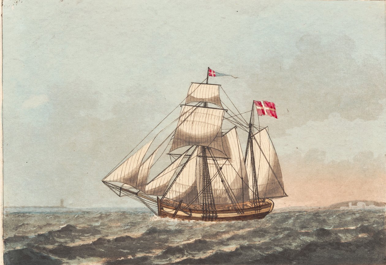 Eine dänische Galeasse, im Lee, mit Seitenwind von Niels Truslew