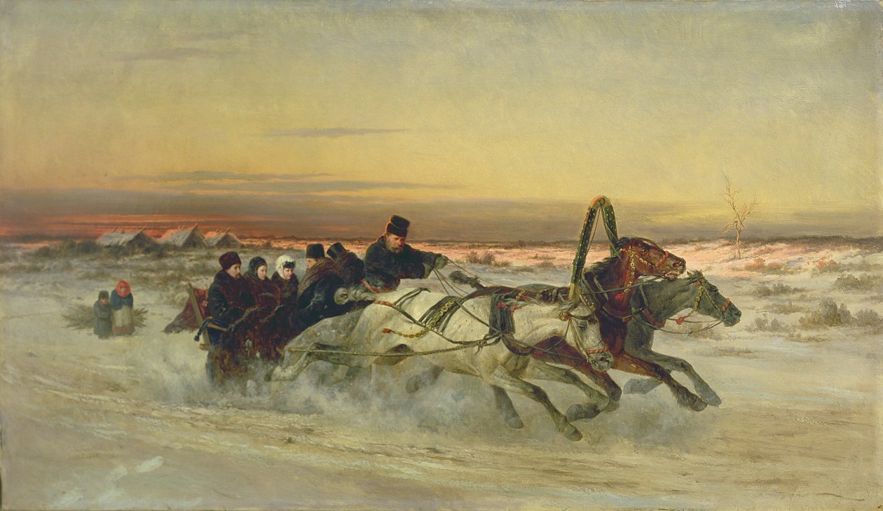 Eine galoppierende Wintertroika bei Morgengrauen von Nikolai Egorevich Sverchkov