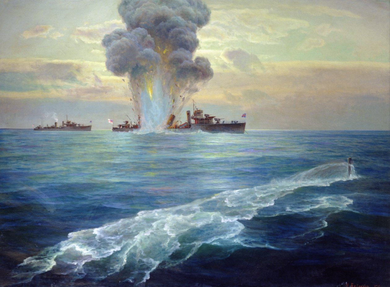 Britischer Zerstörer Vittoria torpediert von dem bolschewistischen U-Boot Pantera vor der Insel Seiskari am 1. September 1919, 1939 von Nikolai Evlampievich Bublikov