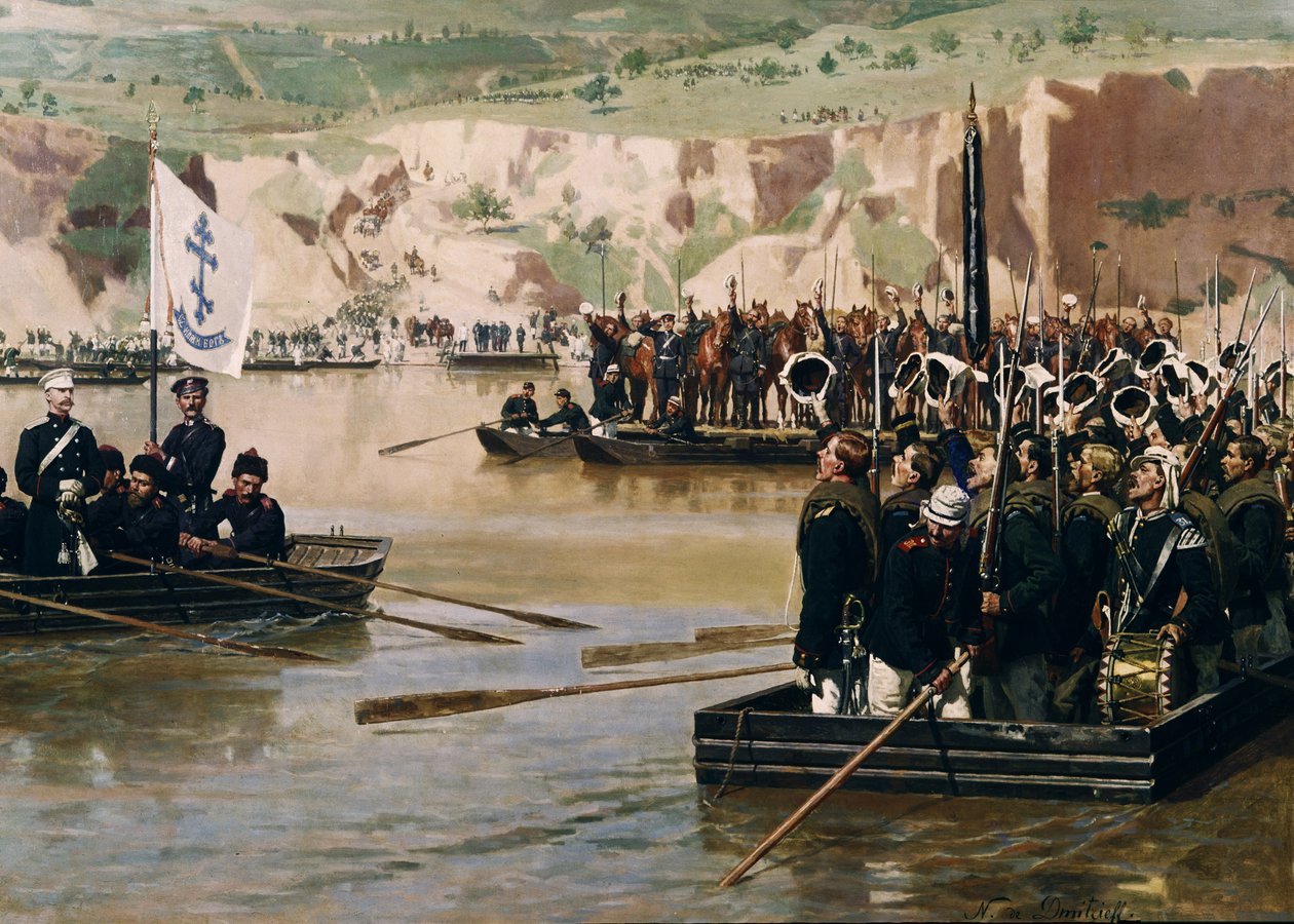 Die Russen überqueren die Donau bei Svishtov im Juni 1877 von Nikolai Dmitrievich Dmitriev Orenburgsky