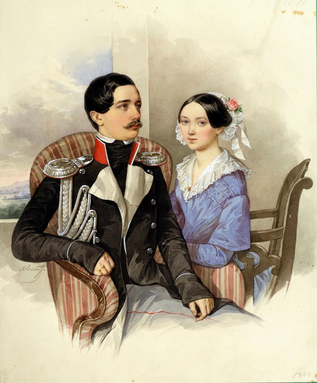 Porträt von Graf Jakov Karlovich Sievers und Gräfin Vera Mikhaylovna von Nikolai Mikhailovich Alexeyev