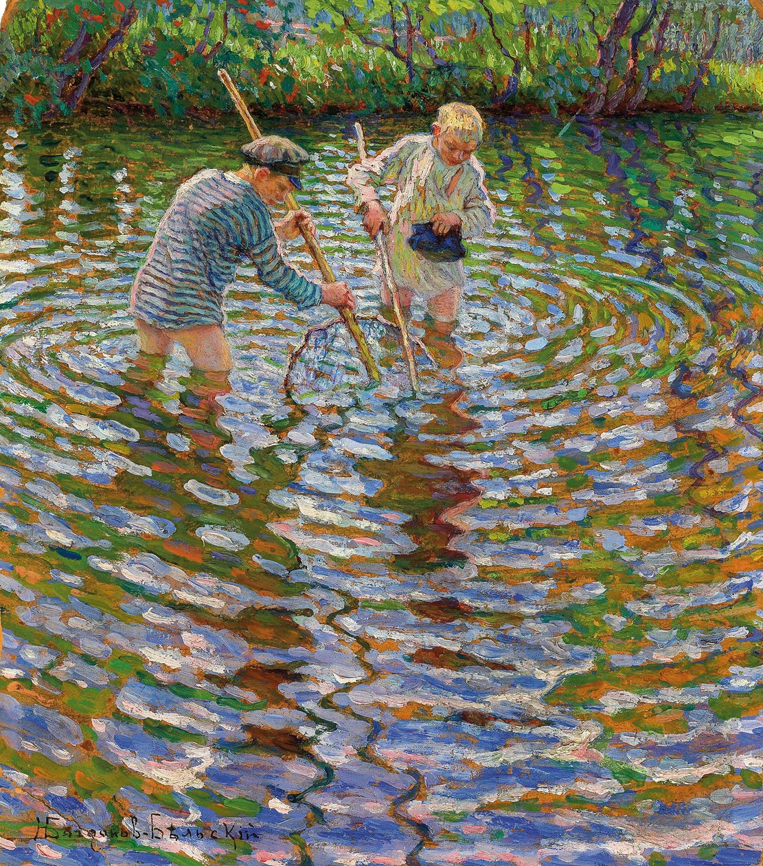 Junge Jungen fischen nach Flusskrebsen von Nikolai Petrovich Bogdanov Belsky