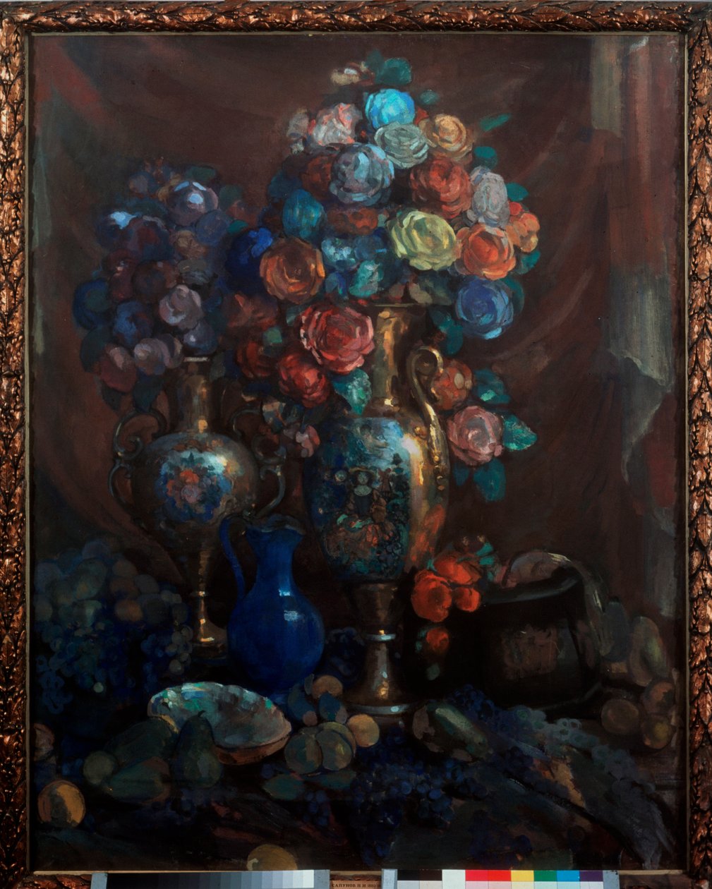 Stillleben (Vasen, Blumen und Früchte) von Nikolaj Nikolaevic Sapunov