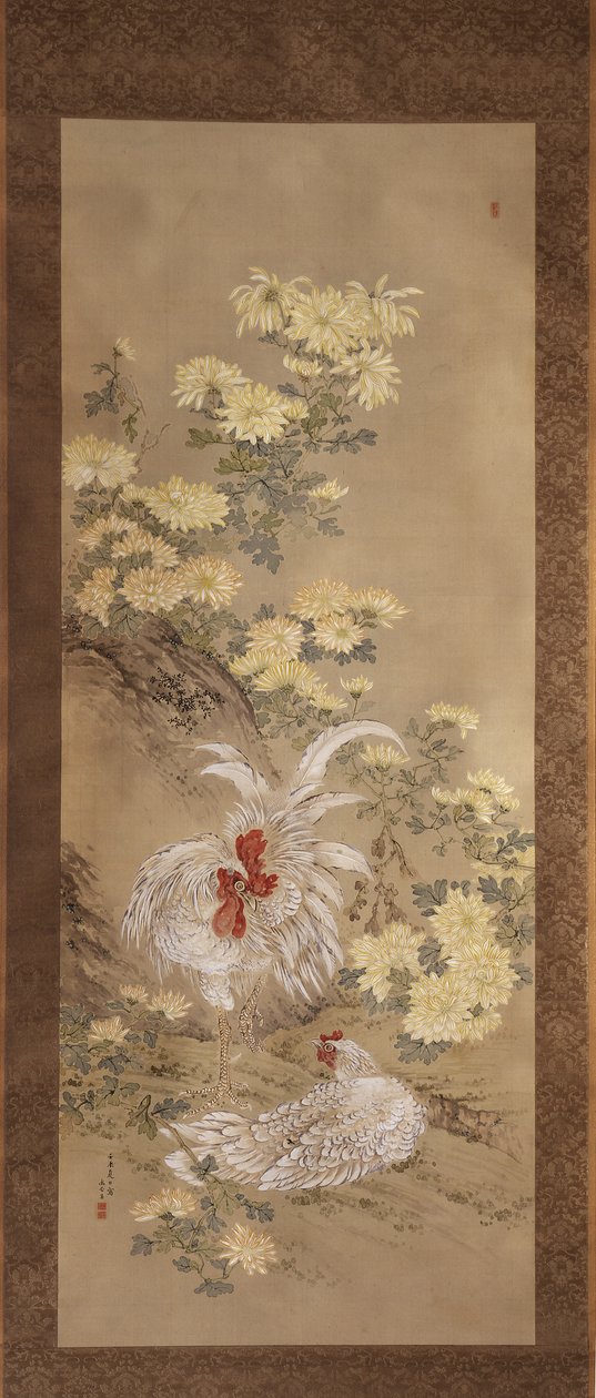 Hühner und Chrysanthemen von Noguchi Yukoku