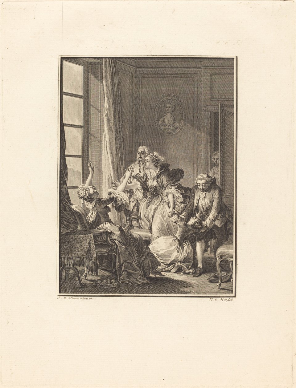 Julie ohnmächtig in einem Sessel von Noël Le Mire after Jean Michel Moreau