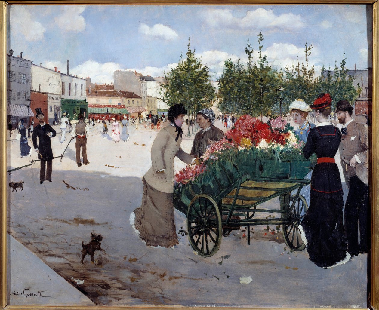 Blumenhändler am Boulevard Rochechouart in Paris (Markt der Madeleine) von Norbert Goeneutte