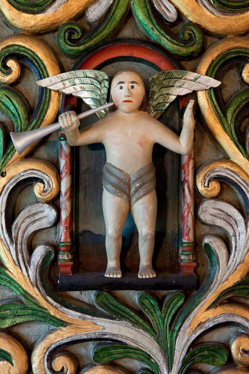 Engel mit einer Trompete, Detail des Altars, Mo I Rana Kirche von Norwegian School