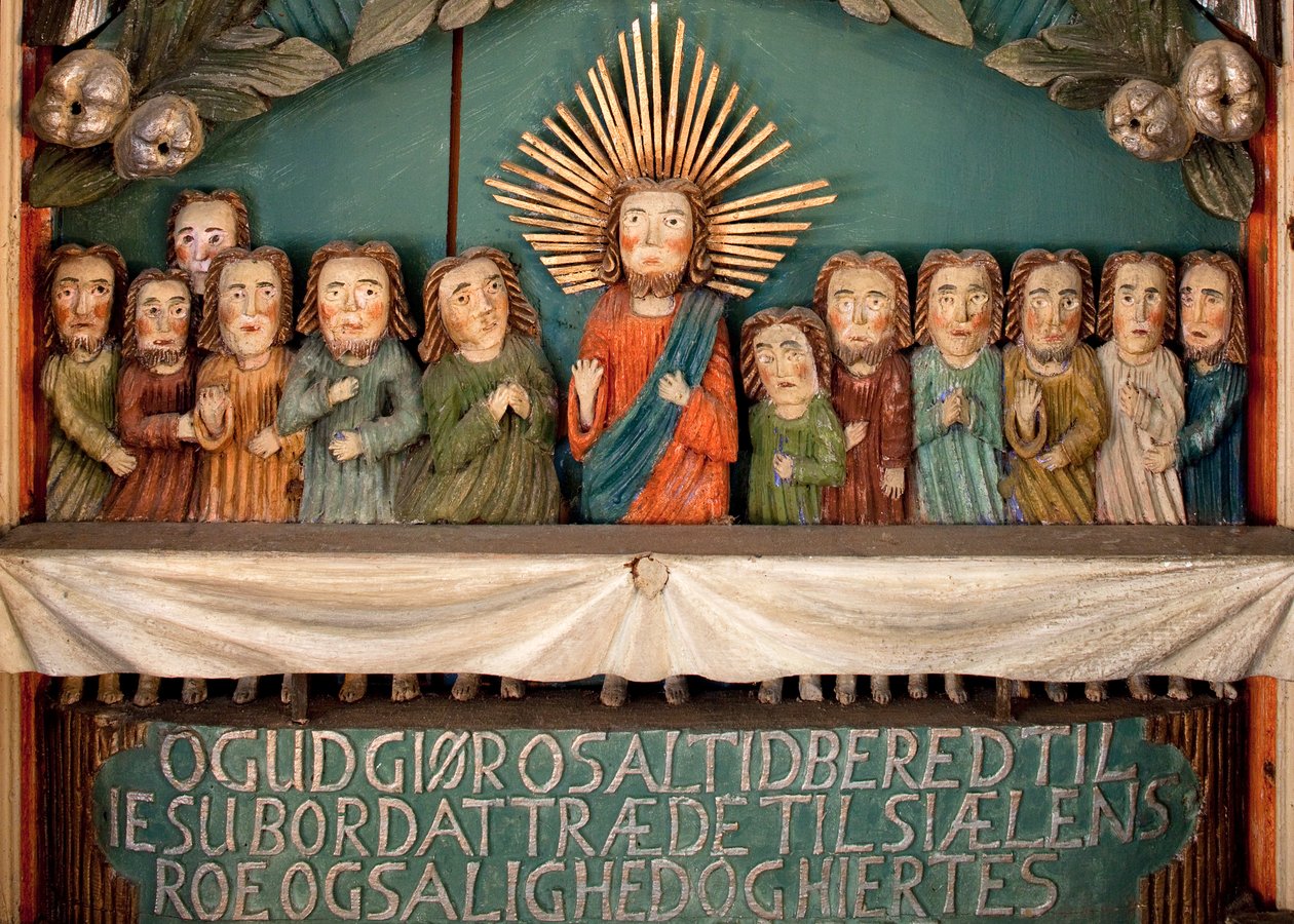 Das letzte Abendmahl, Detail des Altars (bemaltes Holz) von Norwegian School