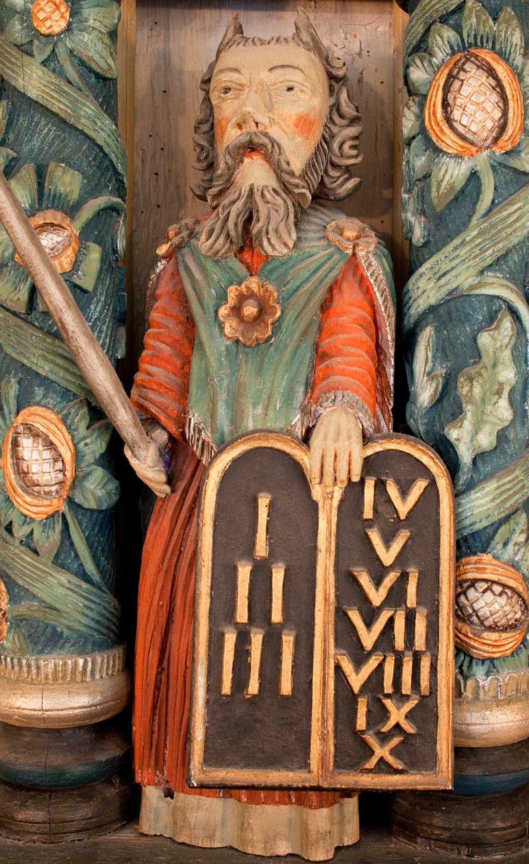 Moses, Detail des Altars (bemaltes Holz) von Norwegian School