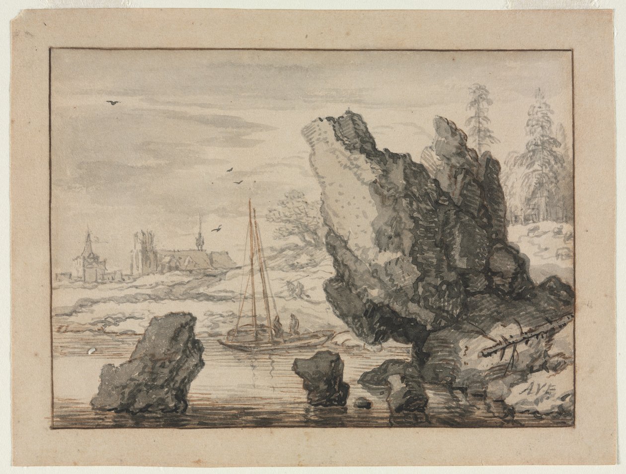 Eine felsige Bucht mit Fischerbooten von Nymphenburg Porcelain Factory