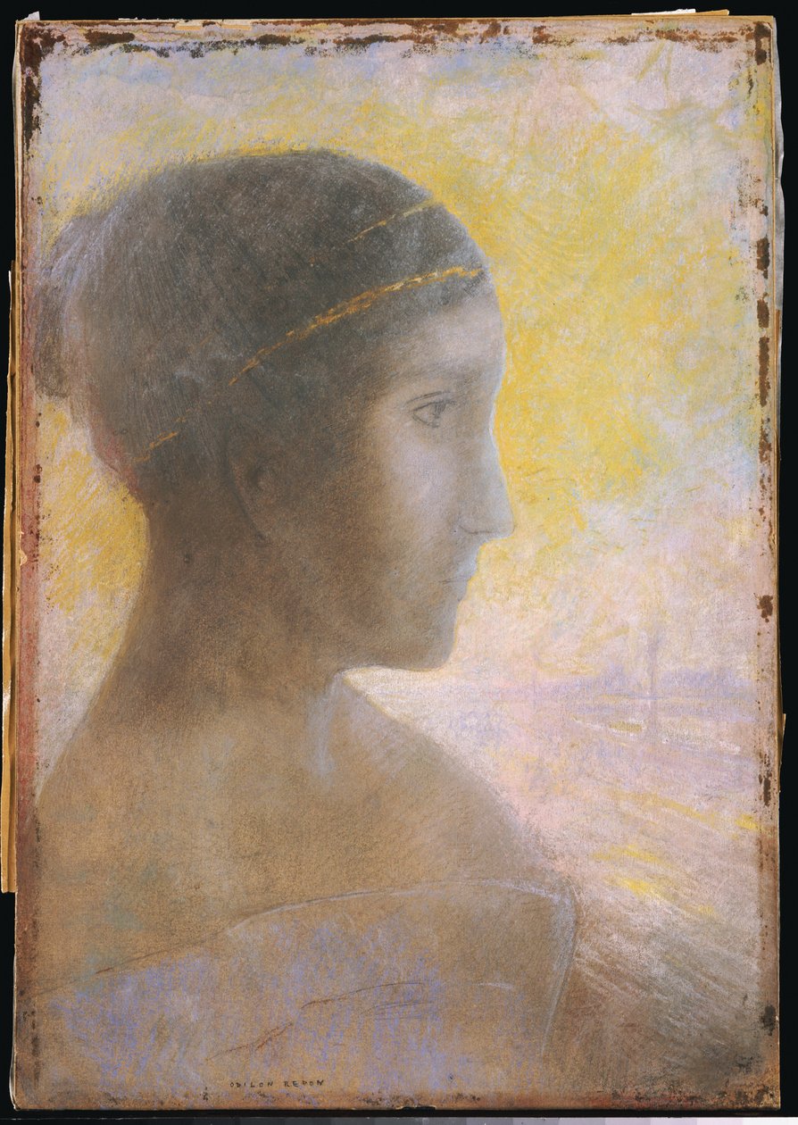 Kopf einer jungen Frau im Profil, ca. 1895 von Odilon Redon