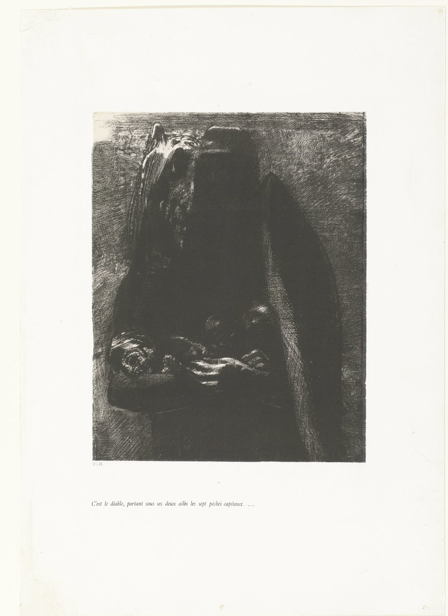 Es ist der Teufel, der die sieben Todsünden auf seinen Flügeln trägt von Odilon Redon