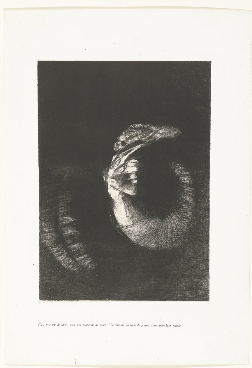 Totenkopf mit Rosenkranz (Tentation de Saint-Antoine) von Odilon Redon