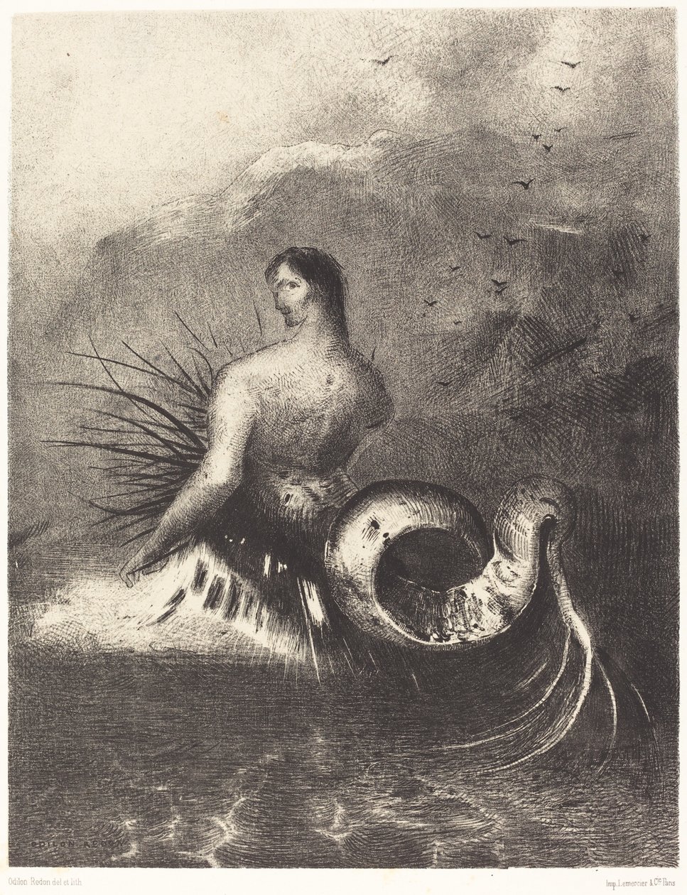 Die Sirene, bekleidet mit Stacheln, tauchte aus den Wellen auf von Odilon Redon