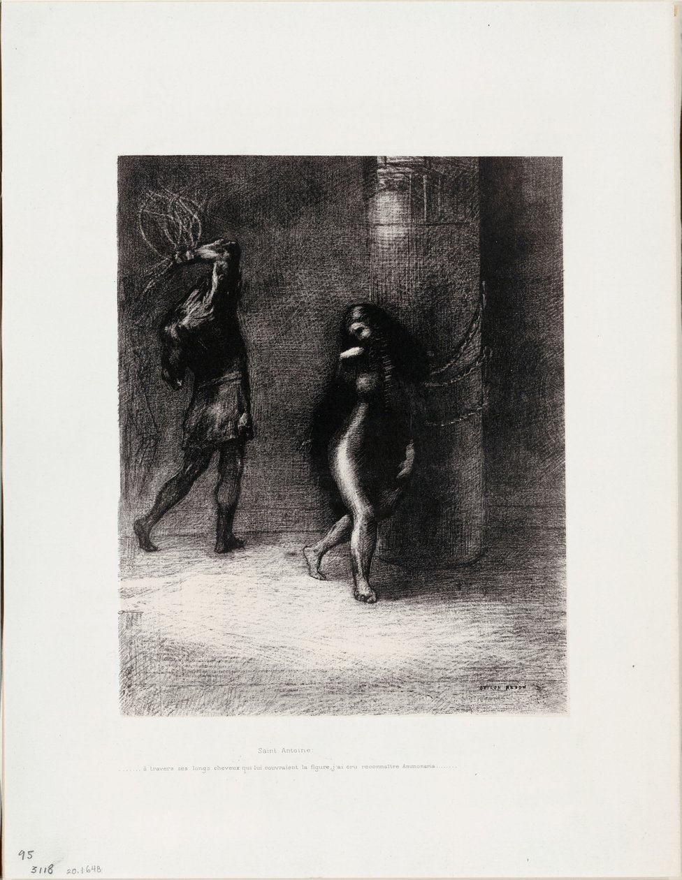 Heiliger Antonius: „Unter ihrem langen Haar, das ihr Gesicht bedeckte, dachte ich, Ammonaria zu erkennen“, Platte 1 von 6 von Odilon Redon