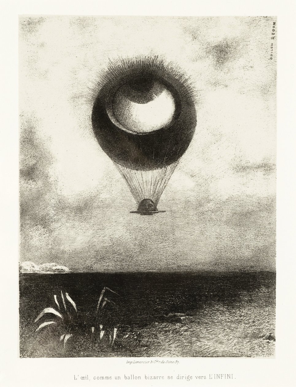 Serie von Illustrationen für Edgar Poe: "Das Auge, wie ein seltsamer Ballon, steigt ins Unendliche" von Odilon Redon