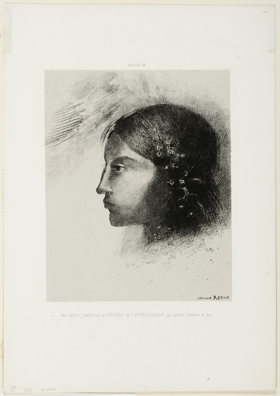 Beim Erwachen sah ich die Göttin des Intelligiblen mit ihrem strengen und harten Profil, Tafel 6 von 6 von Odilon Redon