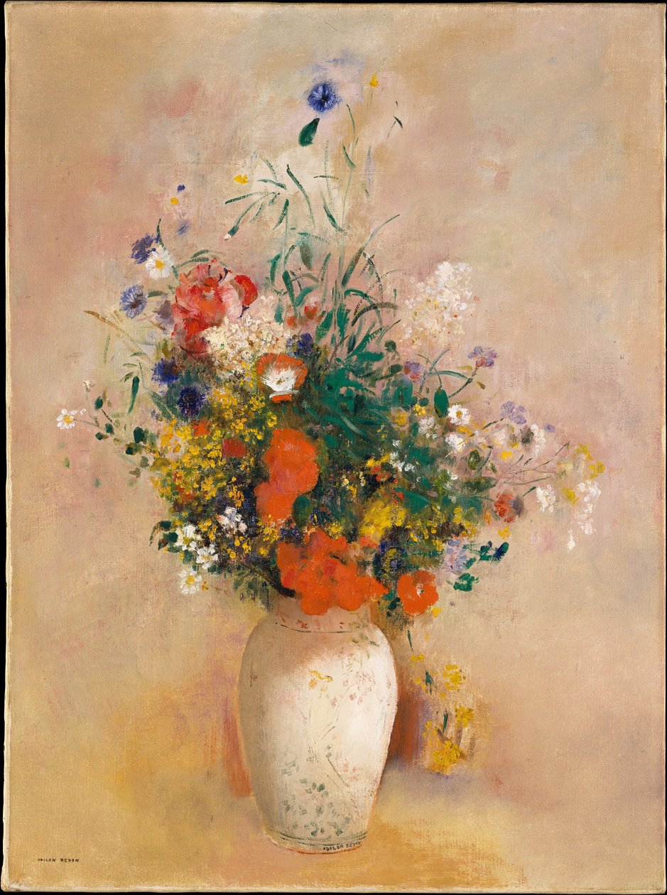 Blumenvase (Rosa Hintergrund) von Odilon Redon