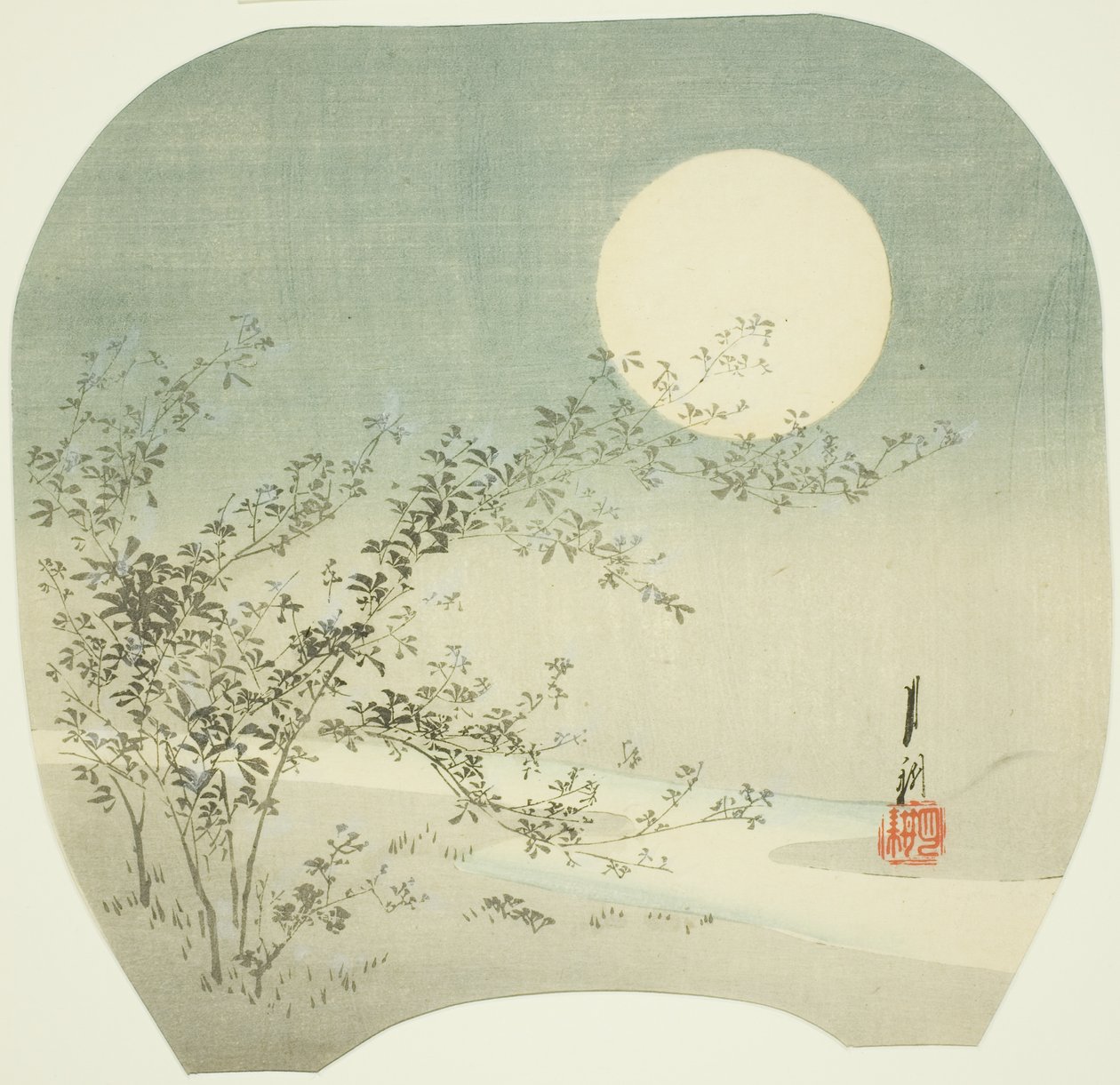 Vollmond und Herbstblumen am Bach von Ogata Gekko