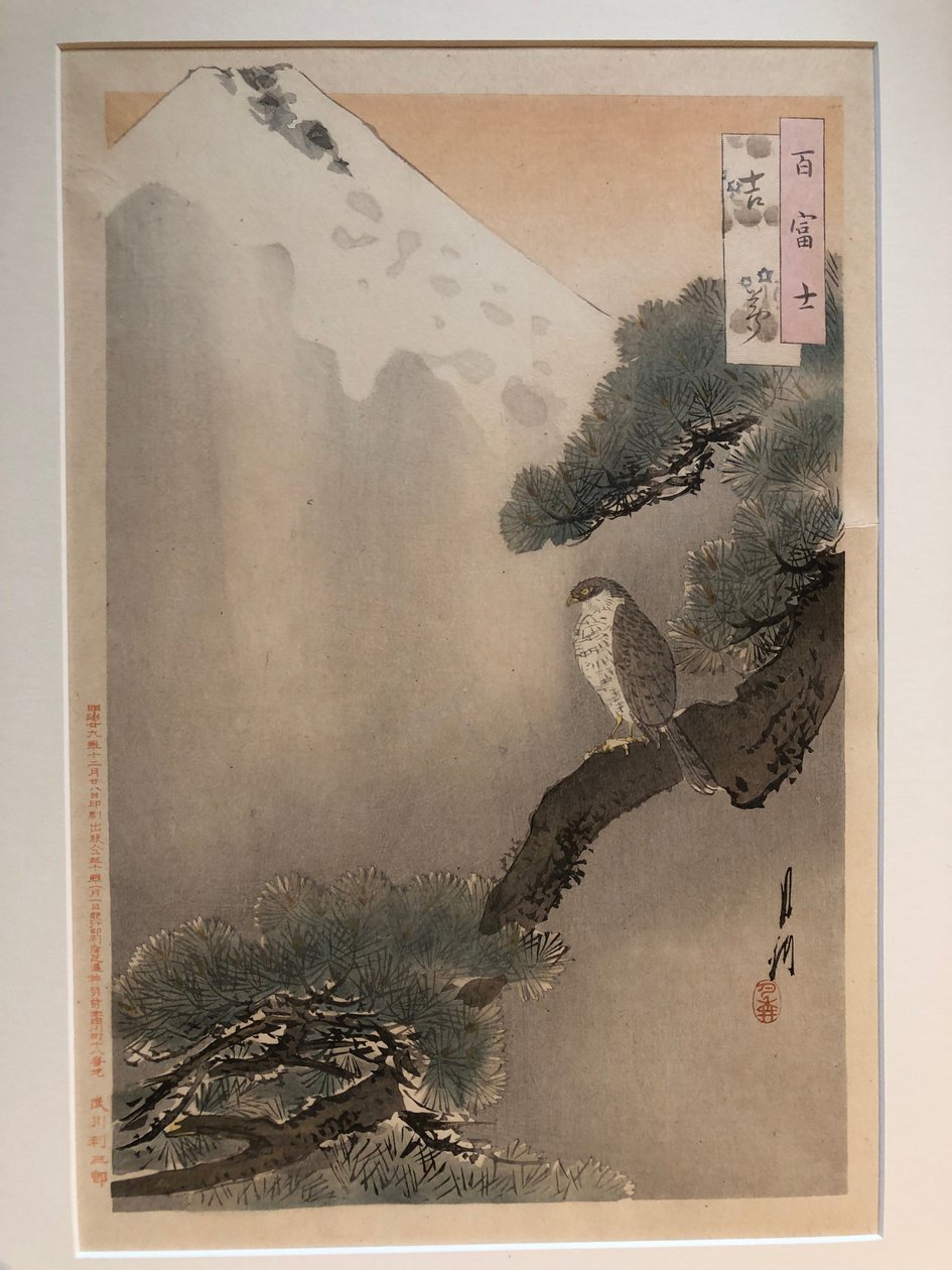 Glückstraum mit dem Berg Fuji und einem Falken von Ogata Gekko