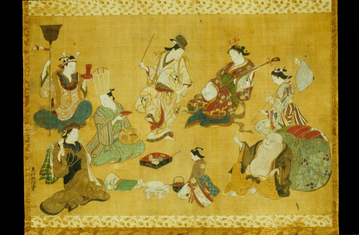 Vergnügungsviertel-Party als Mitate der Sieben Glücksgötter von Okumura Masanobu