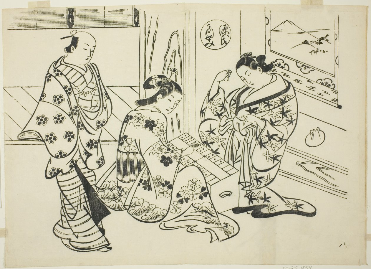 Das Utsusemi-Kapitel aus "Die Geschichte von Genji" (Genji Utsusemi), aus einer Serie von Genji-Parodien von Okumura Masanobu