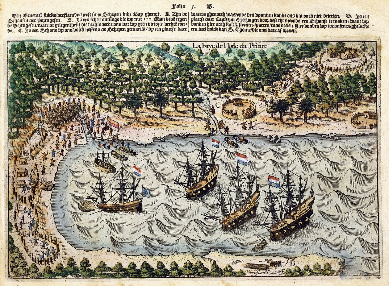 Ansicht eines niederländischen Schiffes im Hafen, ca. 1598-1602 von Olivier van Noort