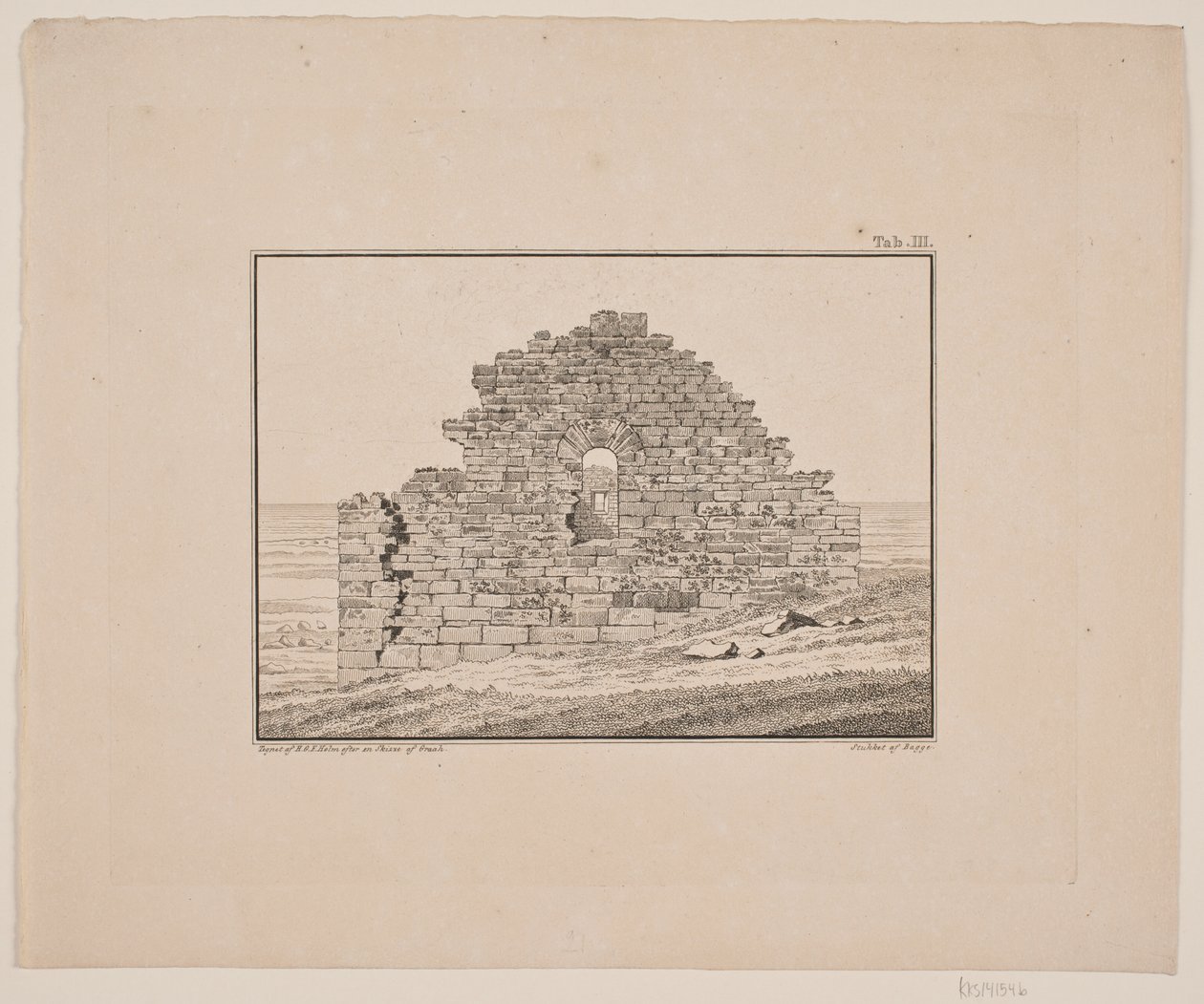 Kirchenruine in Grönland. Illustration zu W.A. Graah. Forschungsreise zur Ostküste Grönlands von Oluf Olufsen Bagge