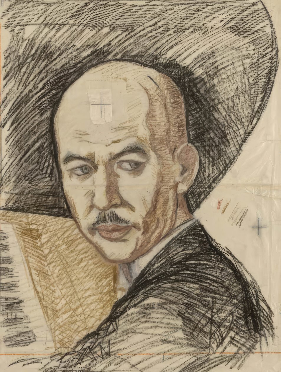 Skizze für den Druck "Porträt von Yamada Kosaku" von Onchi Kôshirô