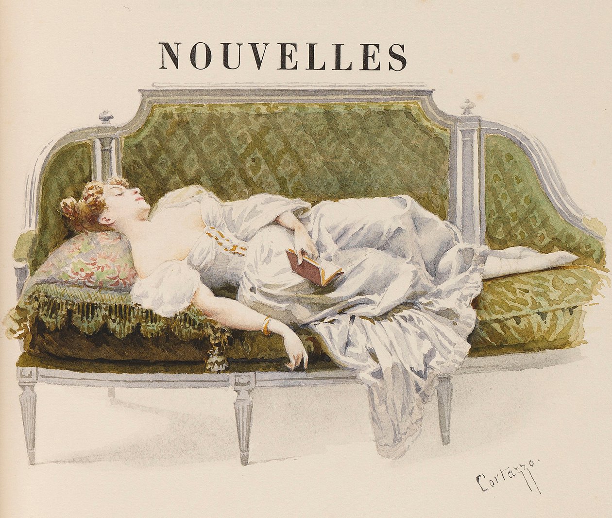 Halbtitel für Nouvelles von Alfred de Musset, 1887 von Oreste Cortazzo