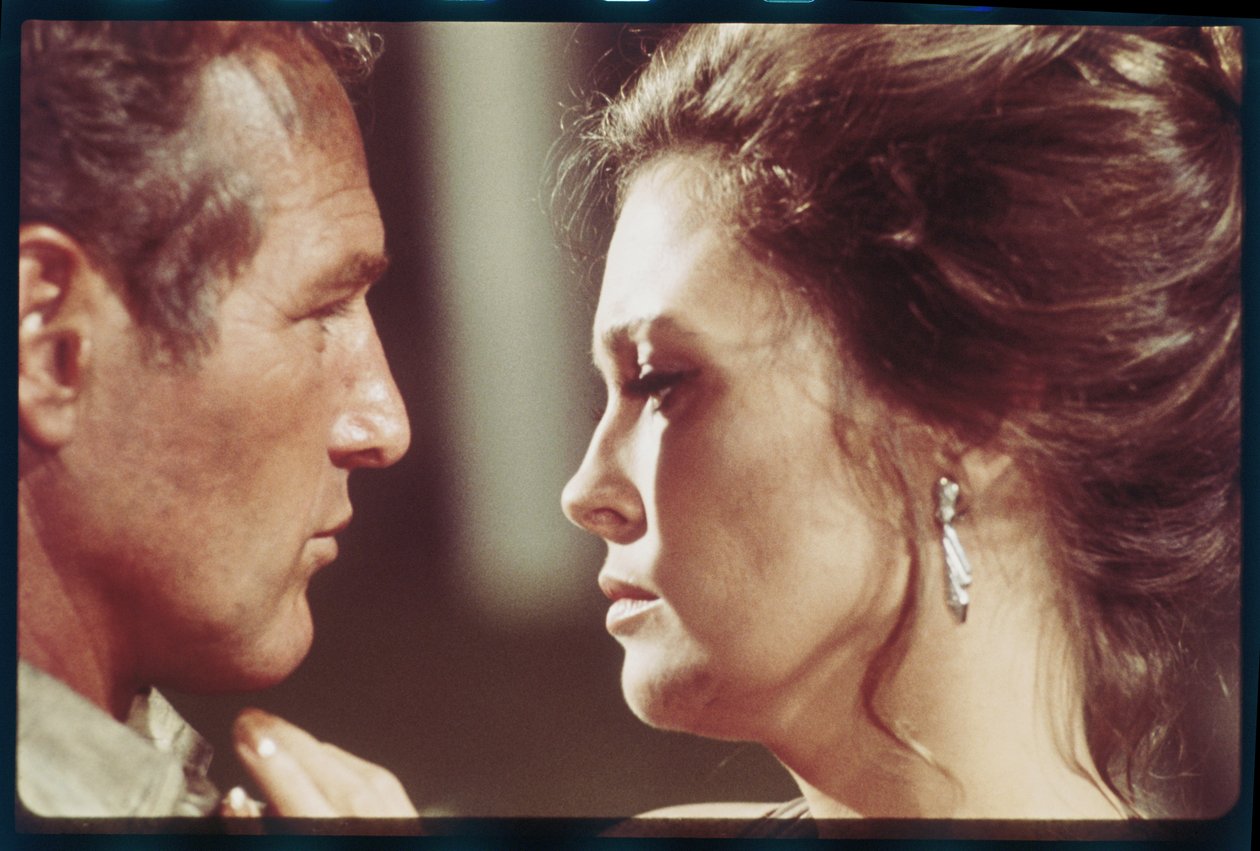 Paul Newman und Faye Dunaway am Set von 