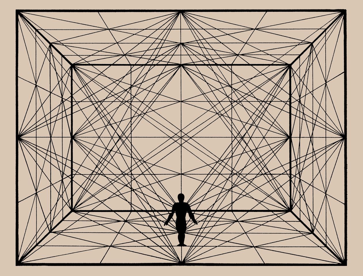 Figur im Raum mit Flächengeometrie und räumlichen Abgrenzungen, 1924-1925 von Oskar Schlemmer