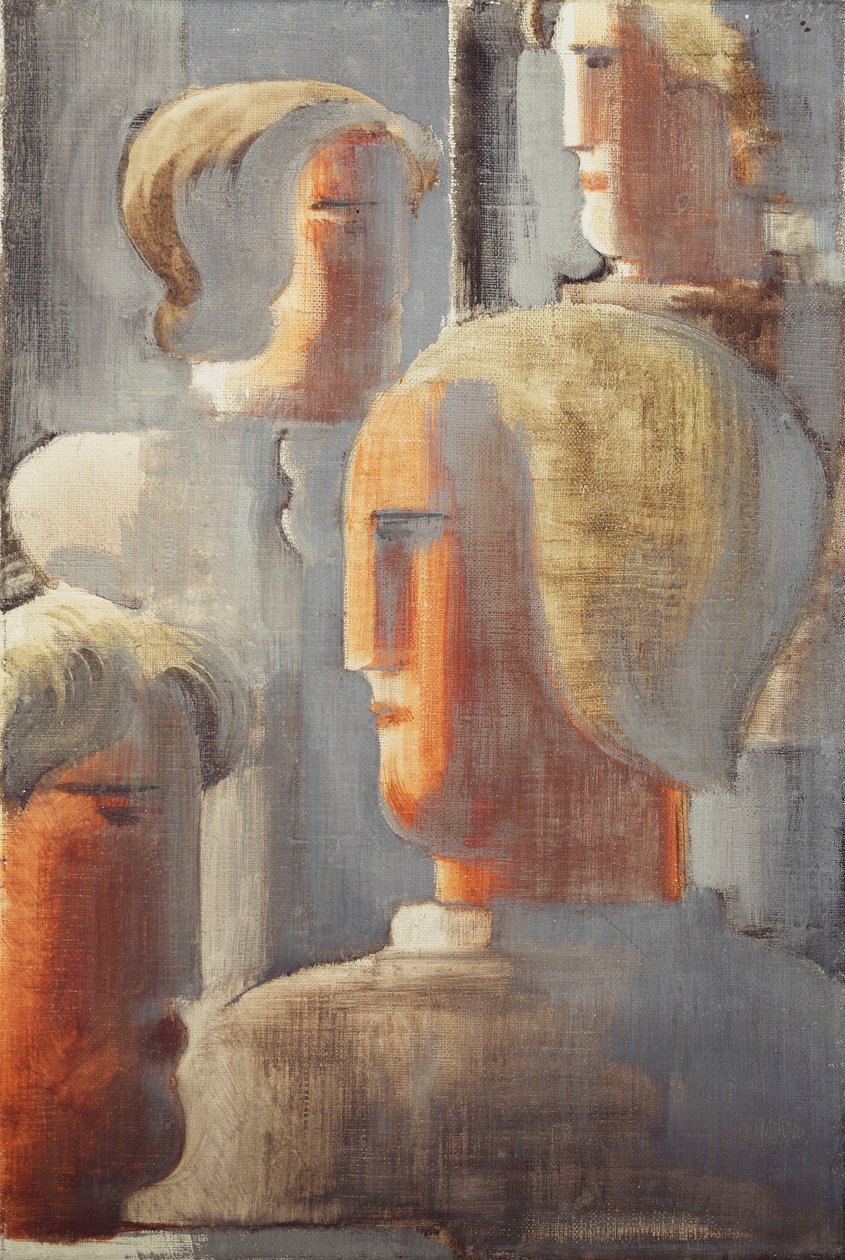 Gruppe von vier Köpfen Graublau, Folkwang-Studie III von Oskar Schlemmer